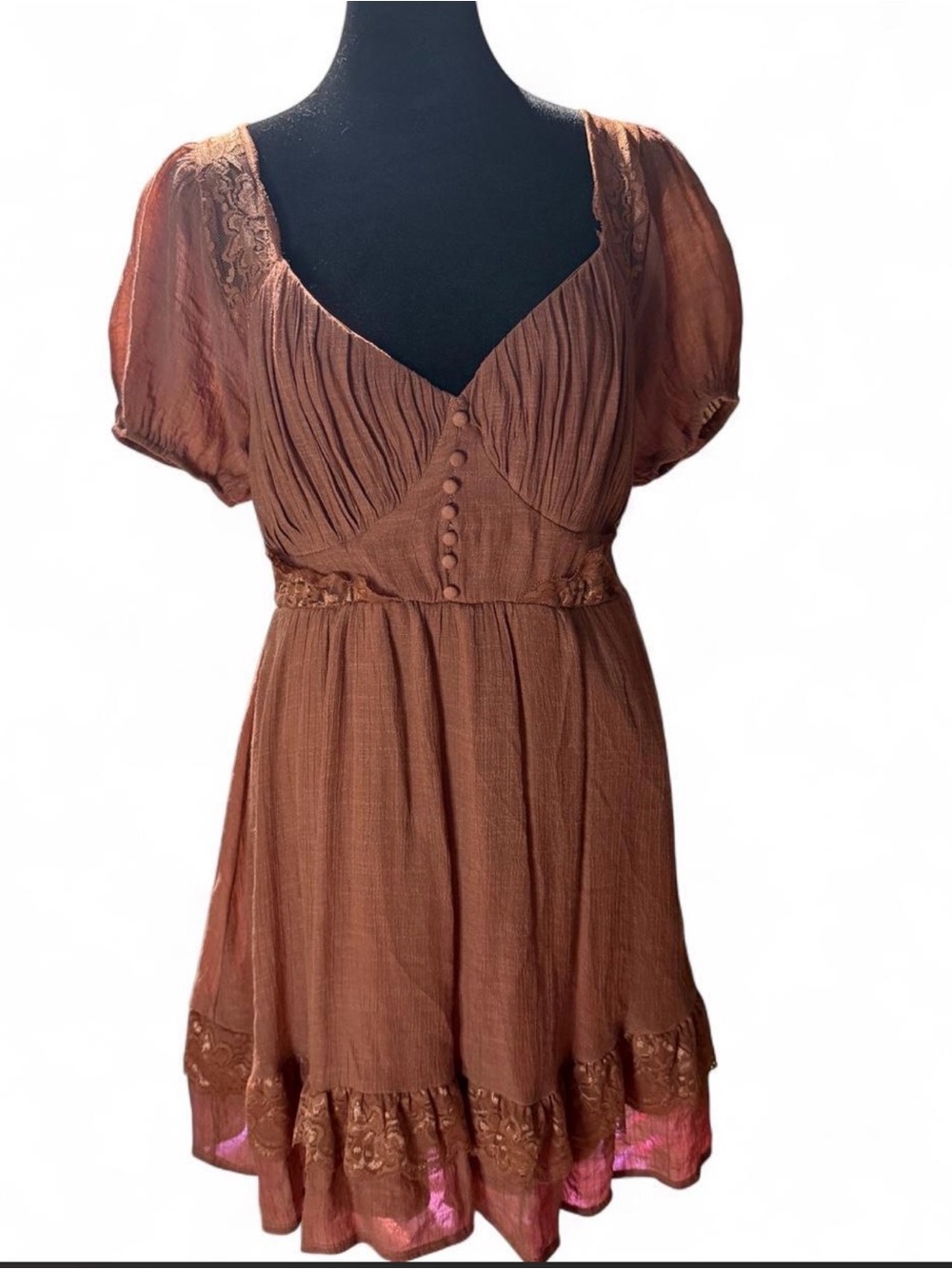 (910-2) Just Found It Lace Boho Mini Dress Large